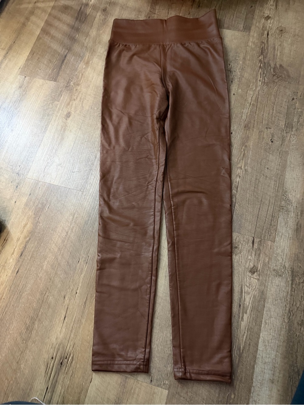 Men's Brown Faux-Leather Stretch Pants